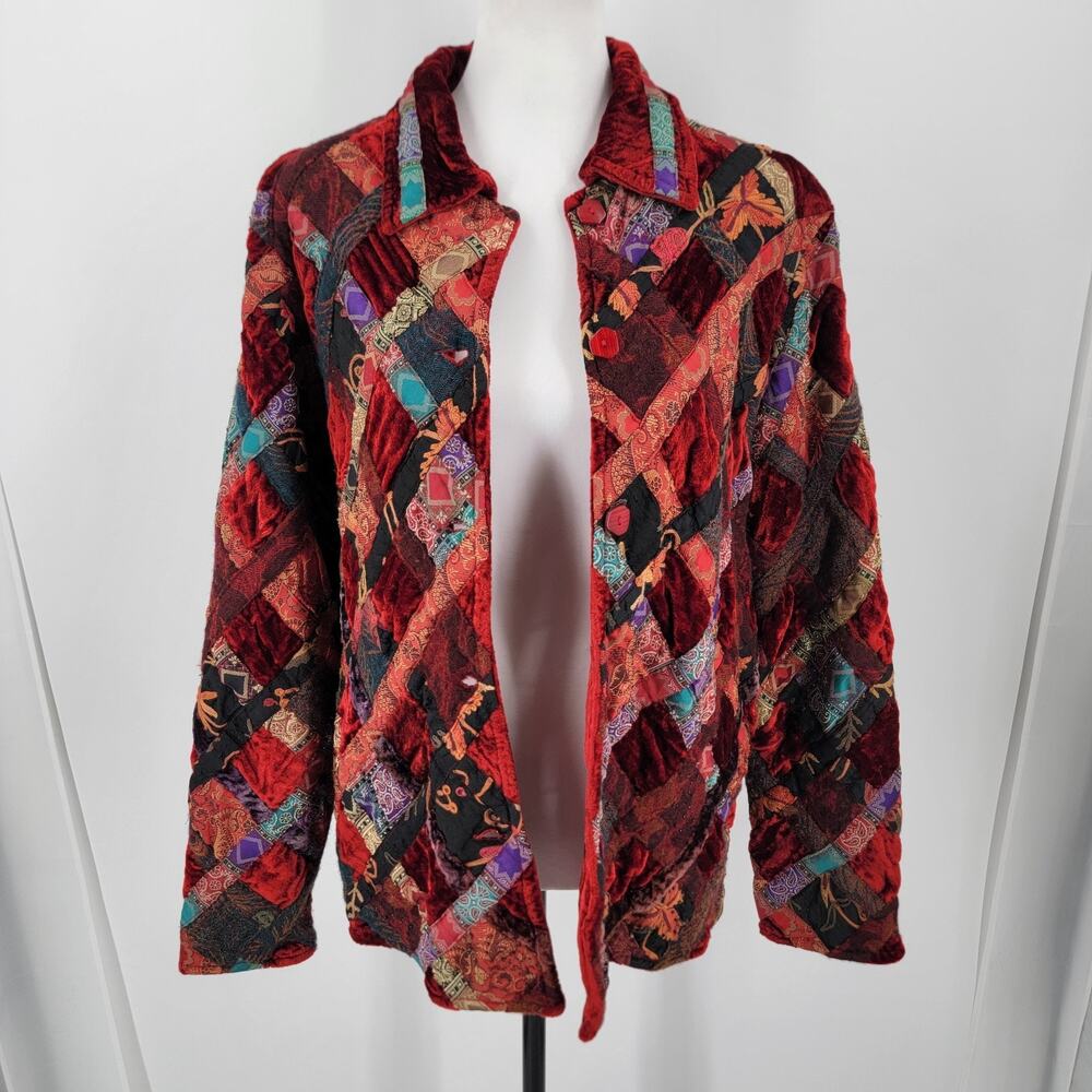 Coldwater Creek Patchwork Jacket Womens Plus 2X Multicolor Button Lined